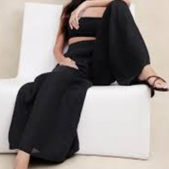 Banana Republic Lenin Blend Black Ultra Wide Lina Palazzo Pants Pocket Sz 8 New - Picture 1 of 16